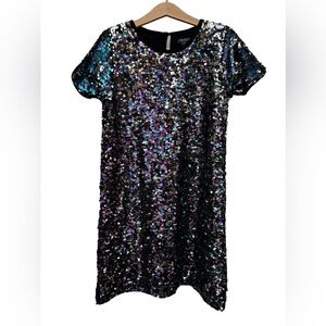 Primark Girls Sparkly Sequin Shimmering Party Dress Size 9-10 With Black Lining